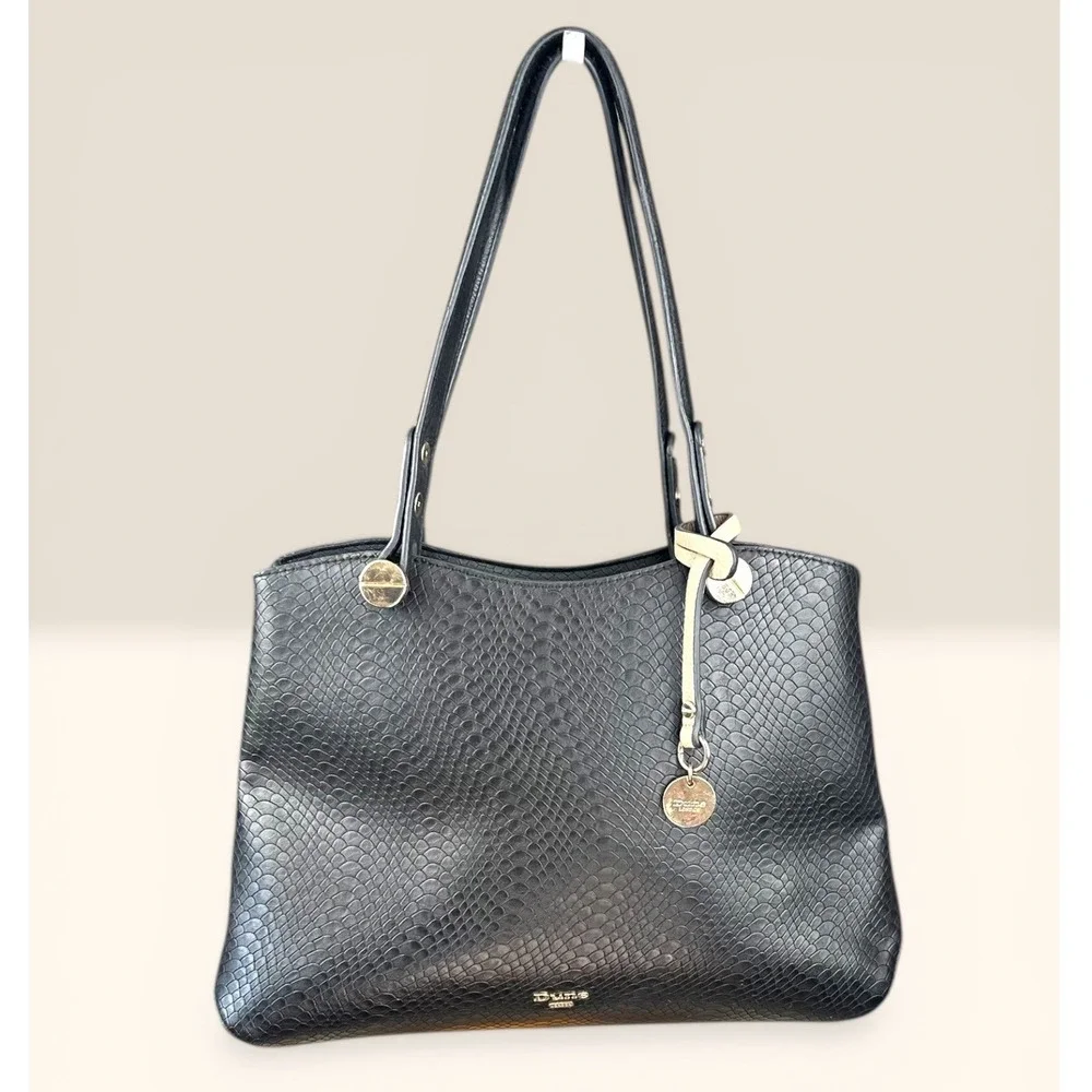 Dune London Tote Bag Medium Black Snakeskin Blush Pink Structured Logo,medallion